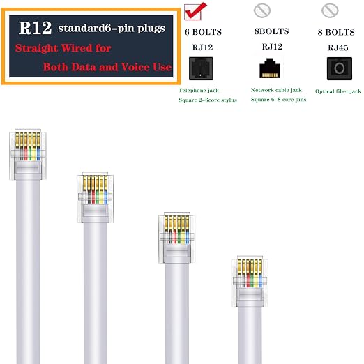 LanSenSu RJ12 Cable Phone Cord RJ12 6P6C Male to Male Straight Wired - Image 2