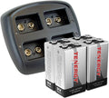 Tenergy TN294 4-Bay 9V Li-ion Battery Charger + 4pcs 9V 600mAh Li-ion Rechargeable Battery