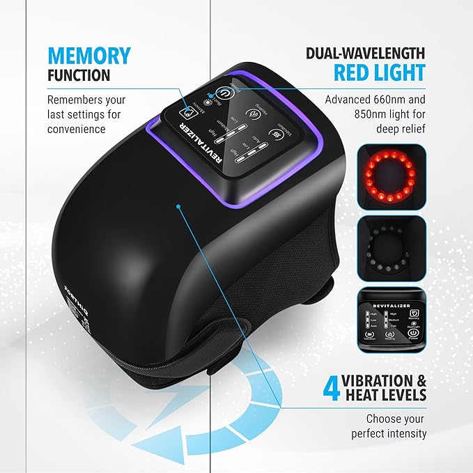 FORTHiQ Knee Massager Pro+ with Heat, Red Light and Vibration, 6-in-1, Dual-Wavelength - Cordless, Portable, Adjustable Straps, Easy to Use, Saves Your Settings, FSA-HSA Eligible