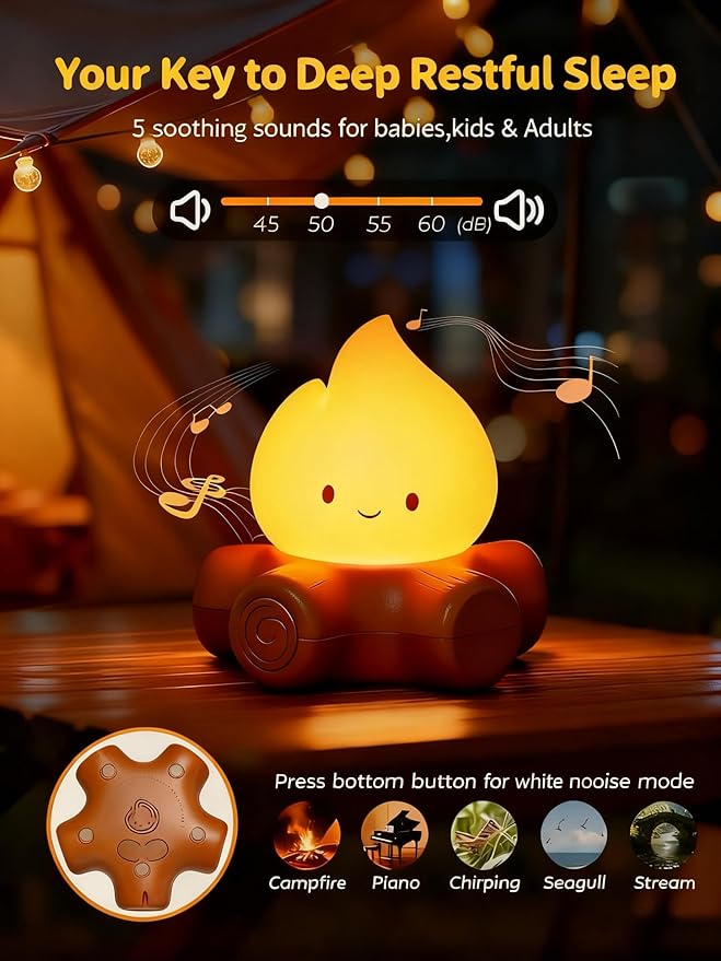 3 PCS Campfire Night Light, Rechargeable Flame Lamp, Cute Desk Lamps for Table Decorations, Flameless Candles Lights Gifts for Kids Teens Friends, Suitable for Birthday Party Holiday Camping Decor