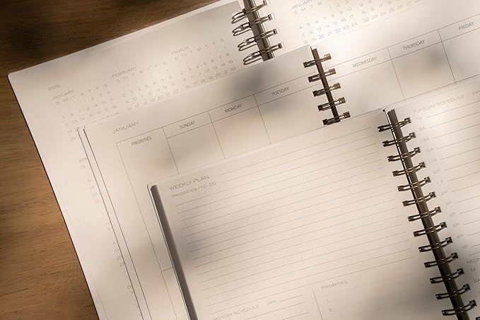 Anecdote Planner 2026 (8.5" x 10") Daily Planner Weekly Monthly Planner - 52 Weeks w/Library Buckram Cover, Brass Spiral - A4 Size Bleed-Resistant Paper – Dutch Blue