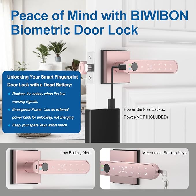 BIWIBON Fingerprint Door Lock, 5 in 1 Finger Print Door Knob - Image 6