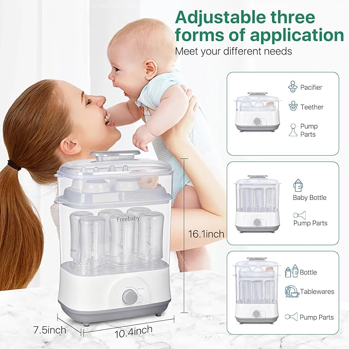 Freebaby Baby Bottle Sterilizer and Dryer,4 in 1 Electric Steam Sanitizer and Dryer for All Baby Bottle,Pacifiers&Breast Pump Accessories,Large Capacity and Adjustable