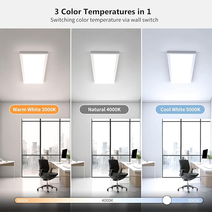 AIKVSXER 36 Pack 1x4 LED Flat Panel Light, 50W 5500LM Surface Mount Ceiling Fixture, 3CCT (3000K/4000K/5000K), Ultra-Thin 48In, 10-100% Triac Dimmable for Kitchen, Garage, Office, Basement