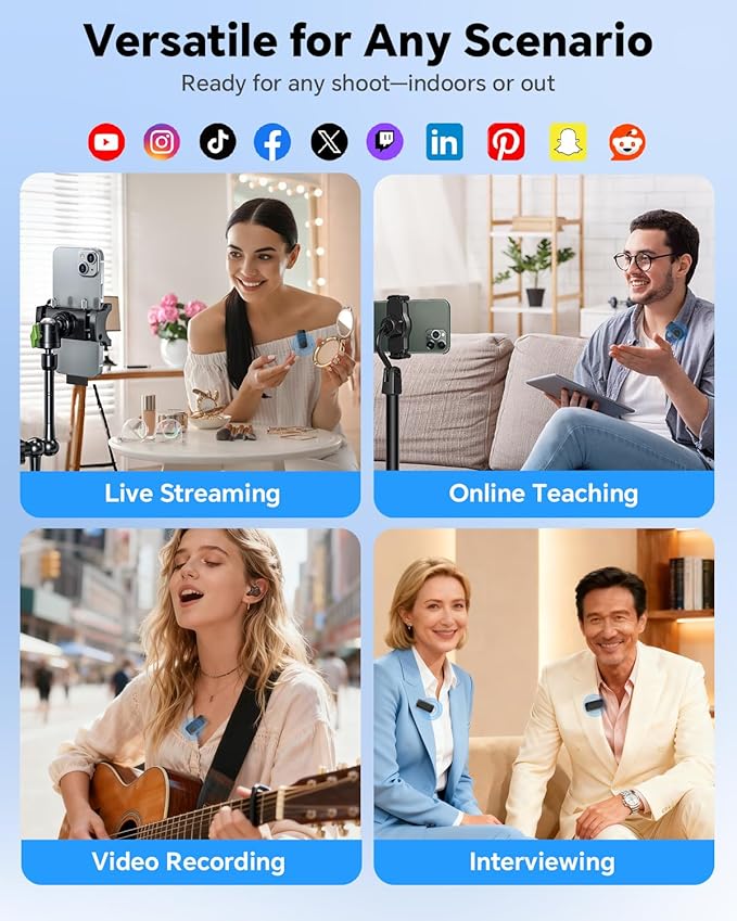 Jubolion Wireless Lavalier Microphone for iPhone/Android Phone/Laptop/PC, Mini Lapel Mic with 50H Battery Life Charging Case, 100FT Range and Noise Reduction, for Video Recording, Streaming, TikTok