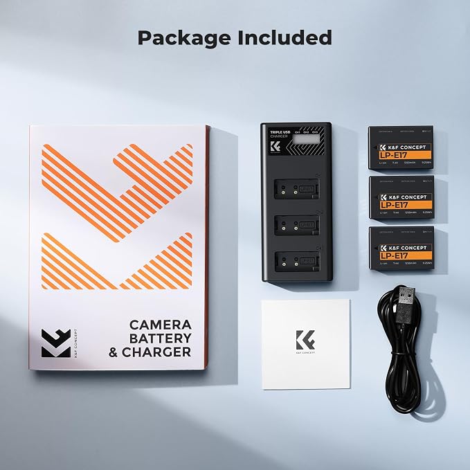 K&F CONCEPT 3-Pack LP-E17 Battery and Upgraded 3-Slot LCD Charger Compatible - Image 8