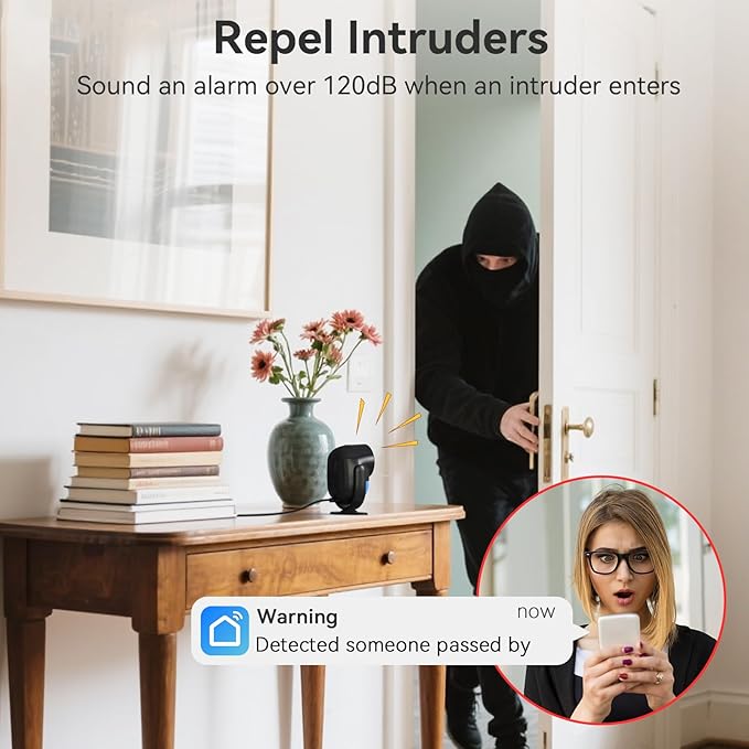 CPVAN WiFi Motion Sensor Alarm, 125dB Wireless DIY Smart PIR Motion Detector with 6 Door/Window Sensors for Home Security System - On Spot Alarm & APP Alert, Black