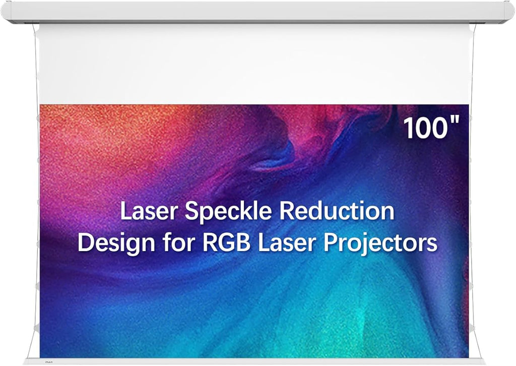100" PureVision Motorized Projector Screen with Laser Speckle Reduction & Auto-Sync for Long Throw Projectors,Movie Screen 4K/8K UHD Ready,20" Adjustable Drop and Black Backing for Enhanced Contrast