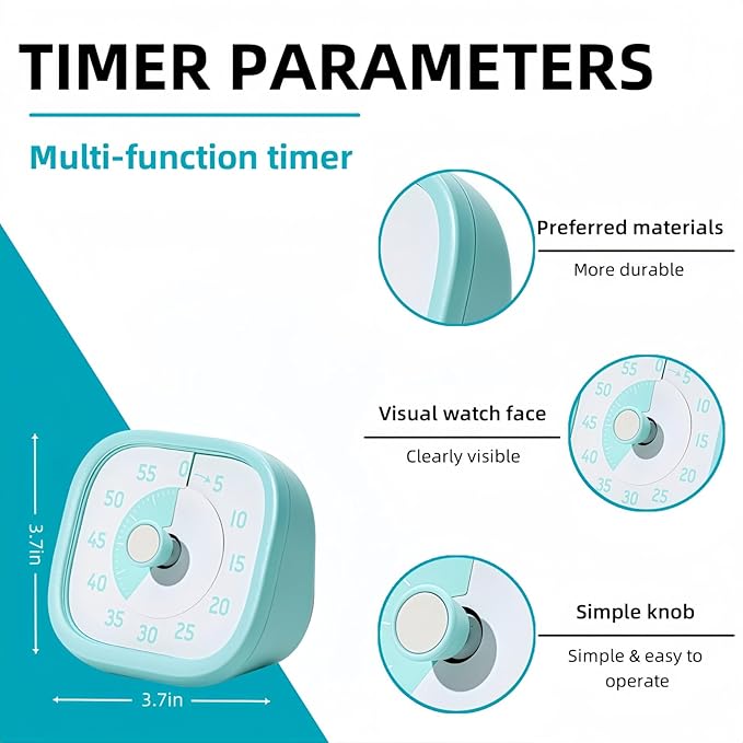 Visual Timer for Kids - 60 Minute Visual Kids Timer for Classroom Home Office, Countdown Timer for Cooking Teaching Working Meeting (Blue)