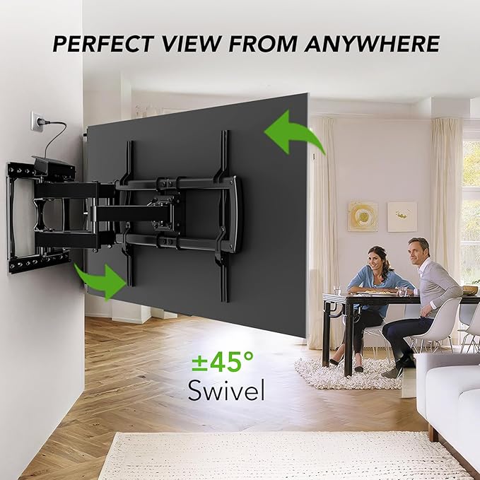 Full Motion TV Wall Mount Bracket with Power Outlet for Most 32-85 inch TV,TV Mount Dual Articulating Arms,Tilt/Swivel/Extension/Leveling,Fits 8” 12” 16" Studs,Max Vesa 600x400mm, Holds up to 132lbs
