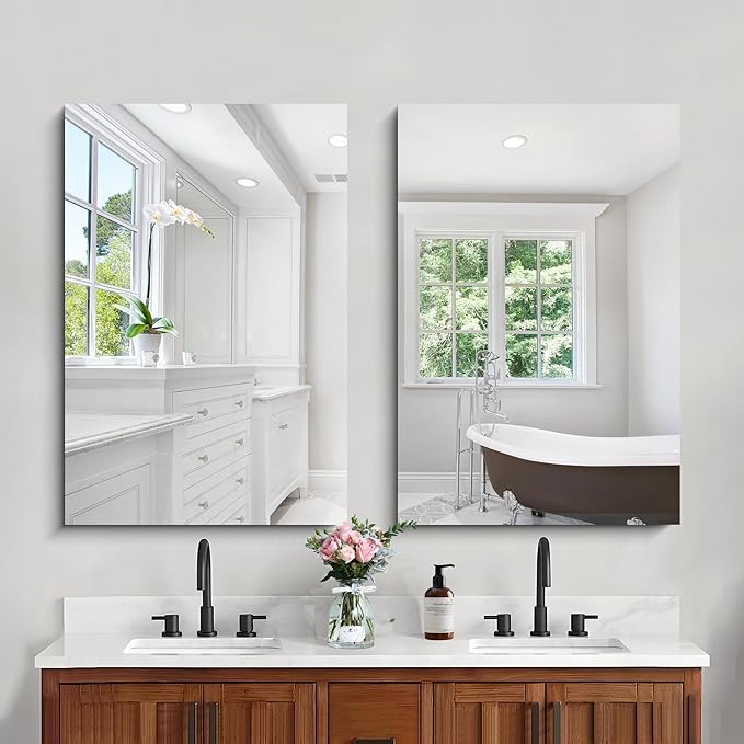 CILIBER Frameless Mirror, 24x36 Inch Bathroom Mirror for Wall, Rectangle Bathroom Vanity Mirrors with Polished Edge, Hangs Horizontally or Vertically for Bathroom, Bedroom and Living Room