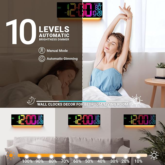 16.5" Large Digital Wall Clock: Wall Mount Decor Clock Large Display for Classroom Dorm Office Game Living Room, House Warming Gift New Home, Christmas Birthday Gift for Mom Dad Seniors Teen Colorful
