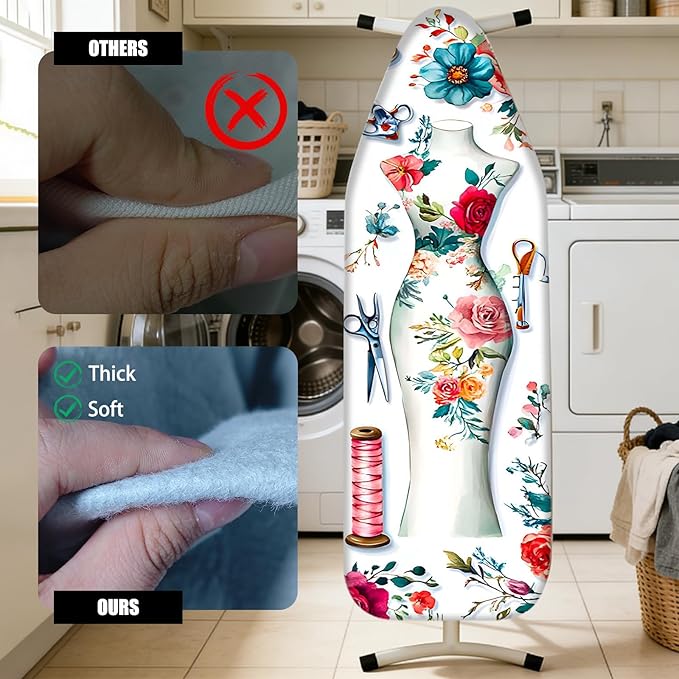Nuxovilar Ironing Board Cover Needle Cotton 15x54 Inches | Ironing Board Cover and Pad Floral Dress Form Needle Cotton for Craft Room, Laundry Area, Home