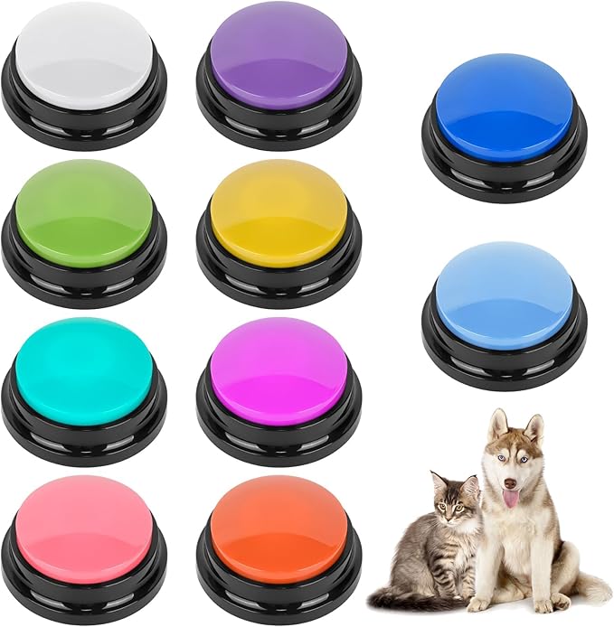10 Color Voice Recording Buttons for Dogs Dog Training Communication Buttons with 30 Sec Record and Playback, Pet Training Buzzer for Puppy Cats, Funny Gifts for Pet Lovers (10 Pack)