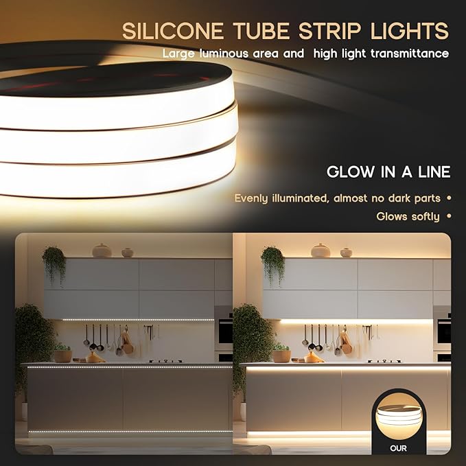 VOEWT LED Strip Lights Yellow 32.8ft 110-120V Neon Rope Lights,Flexible Silicone Outdoor Waterproof Neon Strip Lights for Bedroom,Mirror,Kitchen Cabinet, Living Room,Halloween Decor
