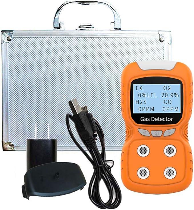 XLA Alert Portable Gas Detector, Gas Clip 4 Gas Monitor Meter Tester Analyzer, Rechargeable LCD Display Sound Light Shock Air Quality Tester, 2 Year Detector…