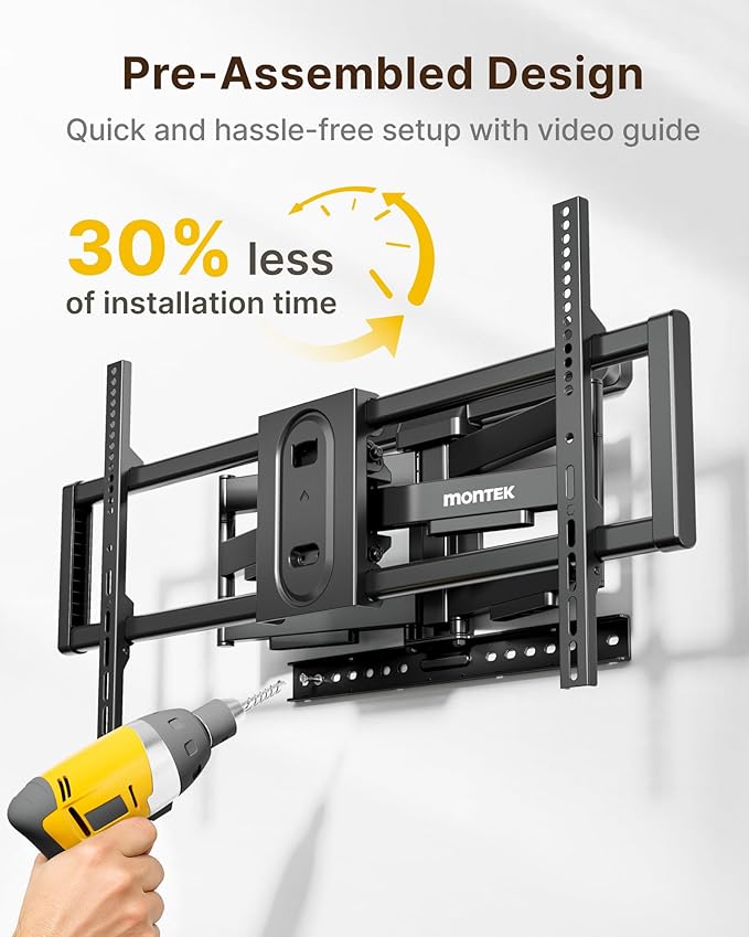 monTEK Full Motion TV Wall Mount for 43"–95" TVs, Pre-Assembled & up to150lbs, Heavy Duty TV Mount Bracket with Tool-Free Tilt/Swivel/Extension, Max VESA 800x400, Fits 16"/18" Studs, HW1242BK