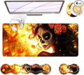 BFUKVOU Large Keyboard Mouse Pad Set, Extended Mouse Pad+Keyboard Wrist Rest Support, Memory Foam Ergonomic Easy Typing, 4Pcs (31.5×11.8 in) Desk Pad Set for Office Home,Skull Woman with Rose