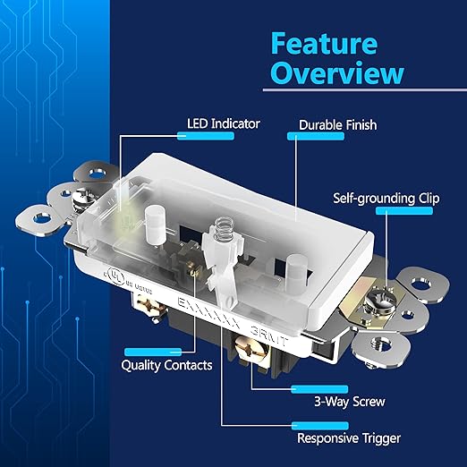 LIDER Minimalist Design Matte Finish Lighted Decorator Switch with Wall Plate, Frameless Paddle Light Switch with Locator Light, 3-Way, Grounding Screw, 15A 120V, UL Listed, White, 10 Pack