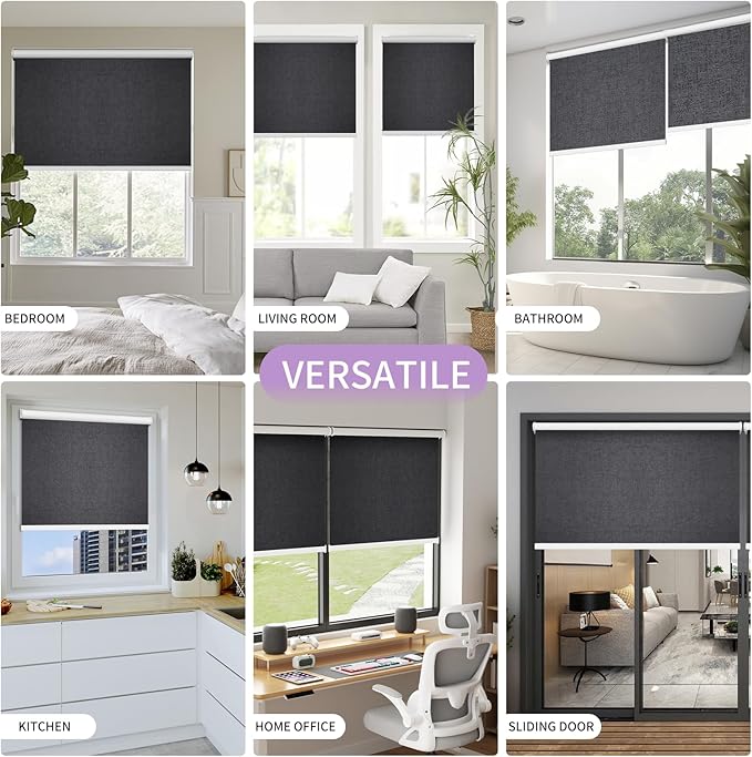 Astomi Motorized Blinds with Remote - Blackout Smart Roller Shades Compatible with Alexa & Goggle Home, Solar Rechargeable, Custom Size 22" - 100" for Indoor Window, Elegance Black