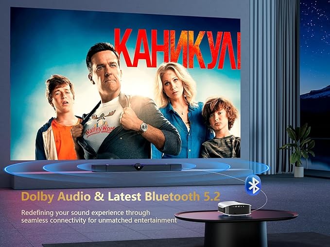 GooDee Smart 4K Projector with 5G WIFI and Bluetooth, Built-in Apps, Dolby Audio, 800ANSI Outdoor Projector, 400" Zoom Home Theater Projector Compatible with TV Stick,iOS,Android