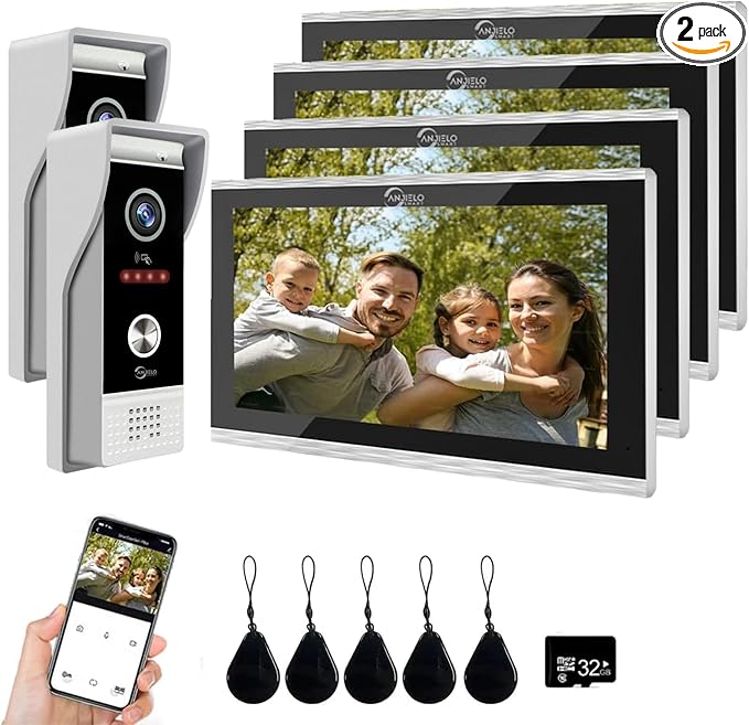 Wired Smart Video Apartments Intercom System,10 Inch Monitors with 1080P Doorbell Camera,3-in-1 Unlocking,TUYA WiFi Door Phone Kits, Ideal for Villas & Homes (2 doorbell + 4 Monitor)