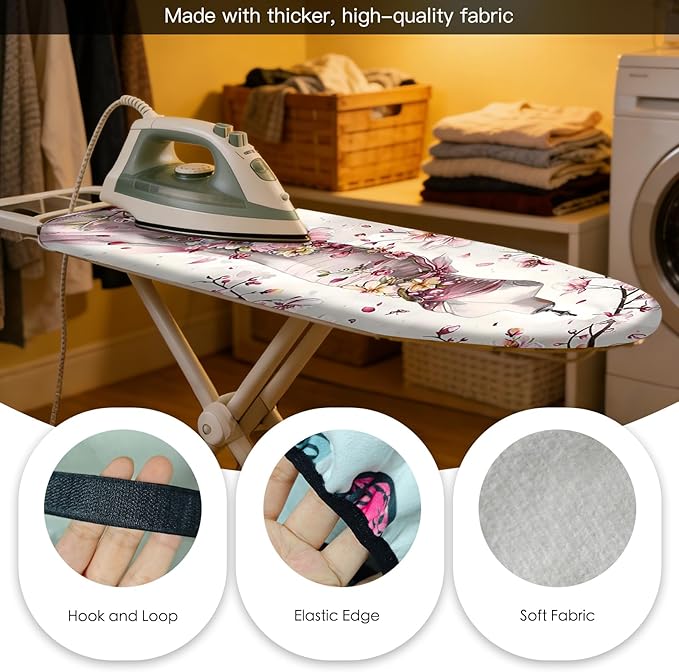 Nuxovilar Ironing Board Cover Needle Cotton 15x54 Inches | Ironing Board Cover and Pad Floral Dress Form Needle Cotton for Craft Room, Laundry Area, Home