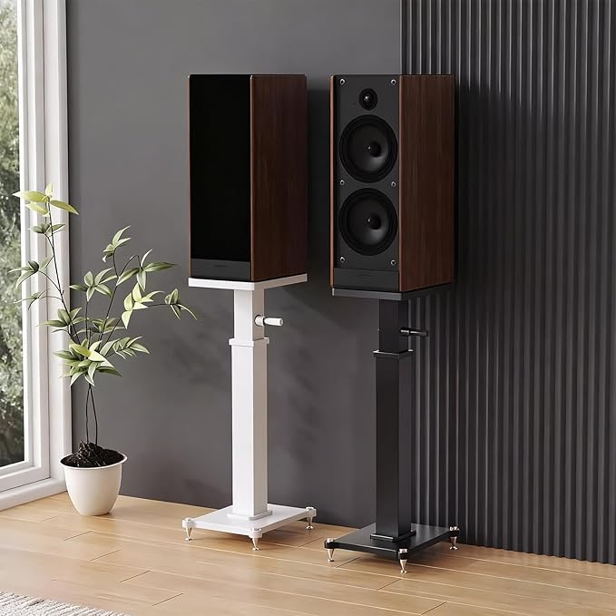 18.9-26.8in Height Adjustable Speaker Stands Pair up to 110lbs, Heavy Duty Bookshelf Speaker Stand Bookshelf Speaker Stand, Holds Bookshelf & Satellite Speaker Large Speaker (Black)