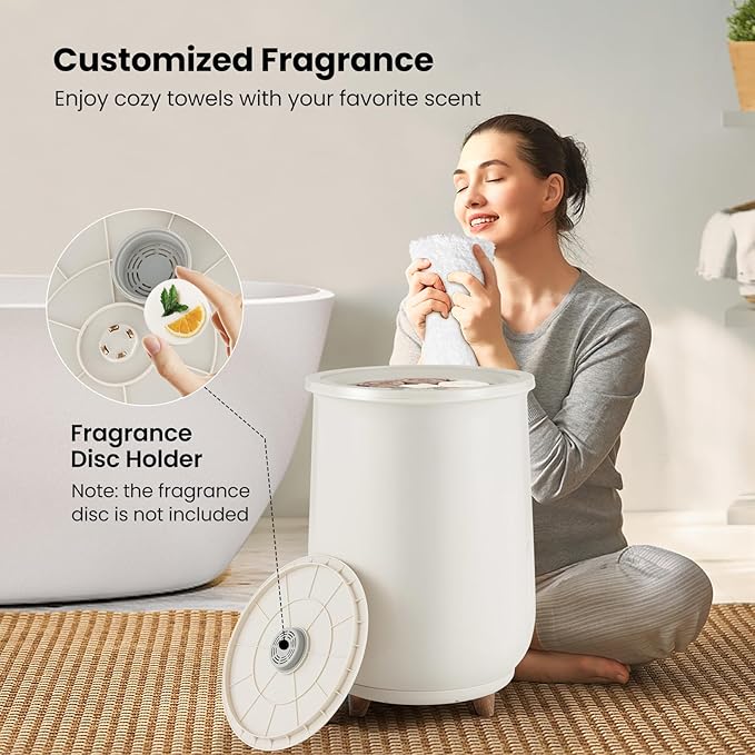 Tangkula Towel Warmer Bucket, 23L Large Luxury Bucket-Style Towel Warmer w/Fragrant Disc Holder, ETL Certified Bath Heater w/3-Level Heating, 20/40/60/90 Min Timer & Auto Shut Off (Handle, 23L, Grey)