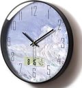 SCOAGE Digital Wall Clock Battery Operated with Day and Date Temperature Blue White Wave Calendar Clock with Large Display Silent for Room Bathroom Bedroom Living Room Farmhouse Decor 12 Inch