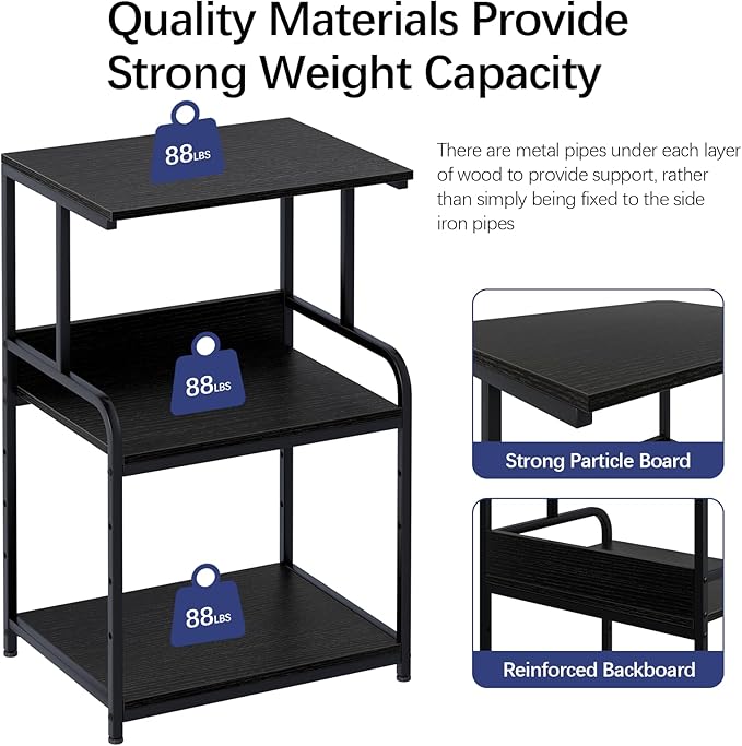 Arbuxzuy Printer Stand with Storage Shelf,3 Tier Printer Cart with Wheels,Mobile Printer Table for Home Office,Stands for Heat Press Scanner Fax,Industrial Style (Black)