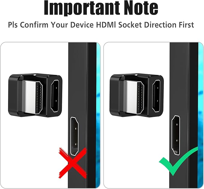 AGVEE 1 Pack (Short Side Inward) 180 Degree Angled HDMI Male to HDMI Female Adapter, U-Shaped 8K@60HZ Converter Coupler Connector Extender for Portable Display Monitor Accessories, Black