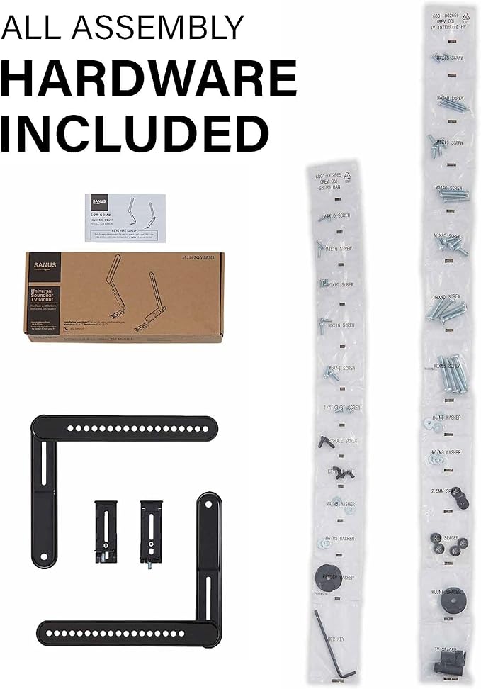 SANUS Universal Soundbar TV Mount Kit for Mounting Soundbars Under TV - Fits Most Sound Bars Up to 15 Lbs - Easy Install & Full Motion Capability - SOA-SBM2