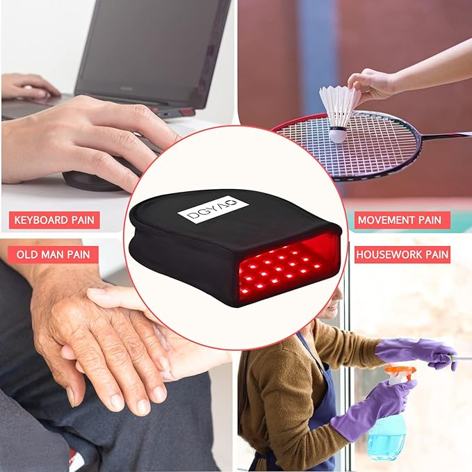 DGQY Red Light Therapy for Hans Pain Relief with 660NM & 880NM Infrared Glove Pule Mode LED Therapy Device for Wrist Double Side Pad for Fingers Joints Relief