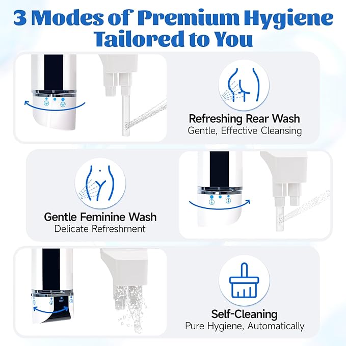 Bidet Attachment, Self-Cleaning Dual Retractable Nozzles Bidet,Ultra Slim Fresh Water Non-Electric Bidet Attachment for Toilet-Seat,Adjustable Cold Water Pressure for Hygienic Rear & Feminine.
