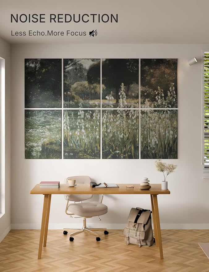 Wall Art Acoustic Panels,70''×47''Sound Absorbing Panels-8-Pack with 60 Adhesive Tabs, Decorative Sound Absorbing Panels for Living Room and Recording Studio, Offices-Galtonia