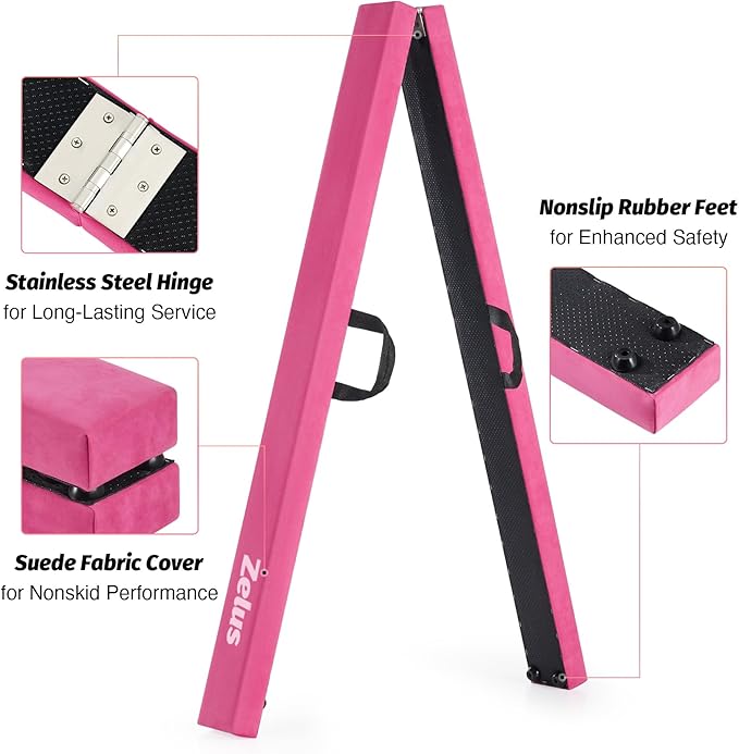 ZELUS 8' Folding Gymnastics Balance Beam, Floor Balance Beam w/Carry Handles Anti-Slip Base for Kids, Beginners & Professional Gymnasts