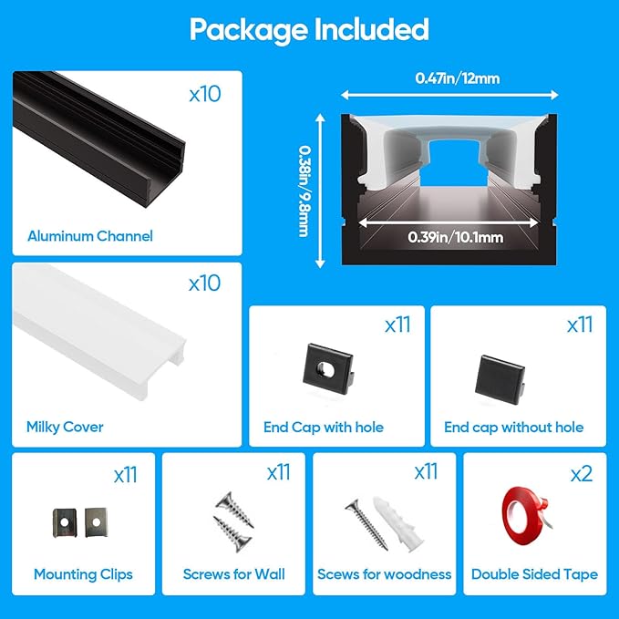 Besseto 10 Pack LED Aluminum Channel for Wood Slat Wall Panel,Wall Panel LED Strip Light Aluminum Channel Profile for Living Room Bedroom Bathroom Stairs (Black-10Pack 6.6Ft)
