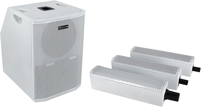 Rockville TITAN ARRAY SYSTEM White, 3200W Powered Column Array Speaker System, Dual 10” Subwoofers, (10) 3.5” Drivers, Bluetooth, Carry Bags Included, Perfect for DJs, Live Sound, and Events