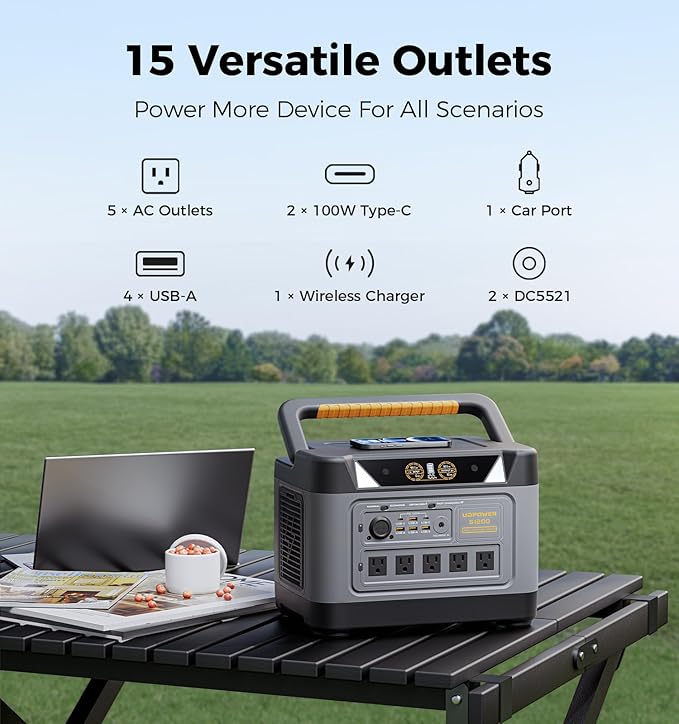 UDPOWER S1200 1190Wh Solar Generator Kit | 1200W Power Station + 120W Solar Panel | Portable Power for Home Backup, RV & Outdoor