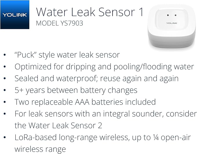 YoLink Water Leak Detector, 1/4 Mile World's Longest Range, Wireless Smart Water Leak Sensor, Alexa, IFTTT, Hub Required