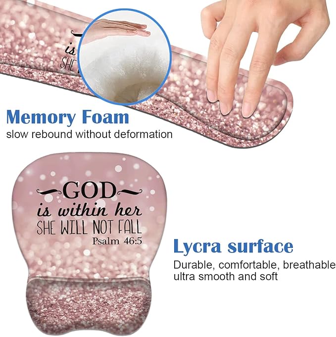 Ergonomic Mouse Pad Wrist Support and Keyboard Wrist Rest Set with Coasters, Non-Slip PU Base, Easy Typing & Pain Relief, Perfect for Home Office Working Studying, Bible Verse Psalm 46:5