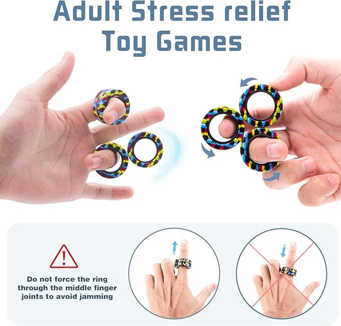 Magnetic Rings Fidget Toy Set, Idea ADHD Fidget Toys, Adult Fidget Magnets Spinner Rings for Anxiety Relief Therapy, Fidget Pack Great Gift for Adults Teens Kids Easter Basket Stuffers (3PCS)