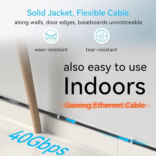 Sokqovt Cat 8 Ethernet Cable Slim 200ft Outdoor&Indoor, Pure Copper Cat8 - Image 6