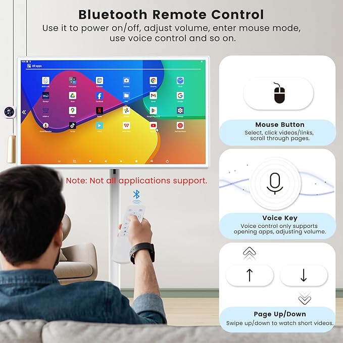 BIGASUO 32-Inch Portable Smart Screen 1080p Portable Monitor with Rotatable Touch Screen, 8G RAM+128G Storage, Android 13 OS, Built-in Battery(4-6H), Rolling TV on Wheels, Remote Control