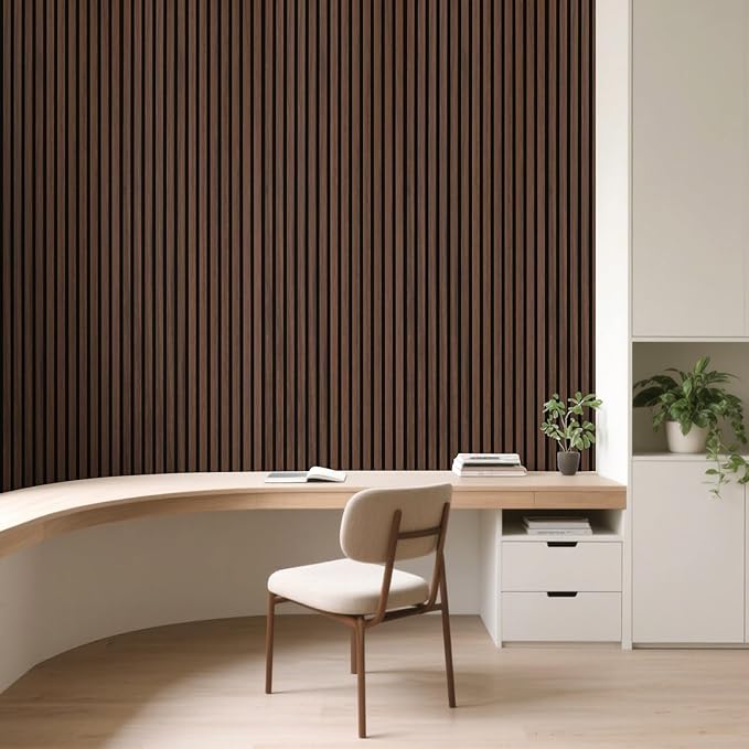Art3d 2-Pack Acoustic Wood Slat Wall Panel with Roll-Flat Design - 95.3 x 23.8 Inch Sound Absorbing Panels for Living Room Columns Corridor Curved Wall Decor, Walnut