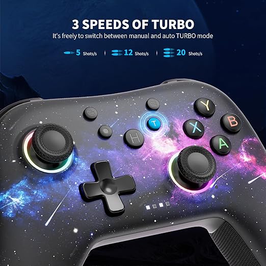 AceGamer Wireless Bluetooth Controller for PC/Steam/Switch with Linear Motors, Hall Joysticks and RGB Light- Upgraded PC Controller and Back Buttons Lock, Multi-Platform Support (Galaxy)