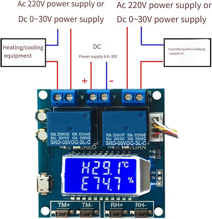 Double Output Digital Display Temperature Humidity Control Module Easy Read -20 to 60℃ Precisions Control Module Board Industrial Temperature Regulator
