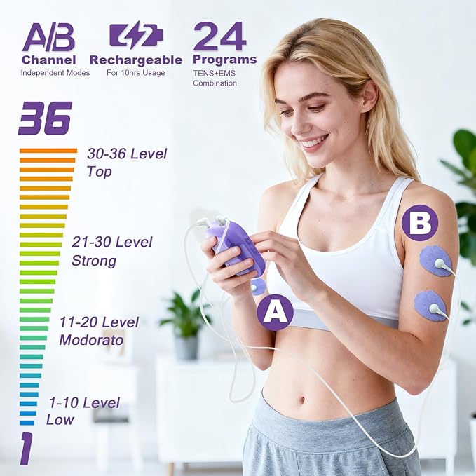 Dual Channel TENS EMS Unit TENS & PMS Unit (Model: YF1503) (Purple)