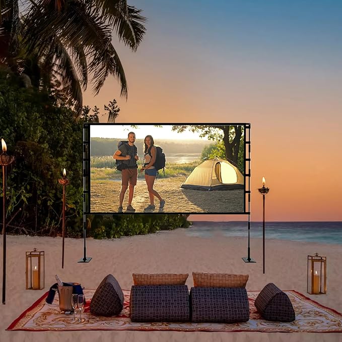 TOWOND Projector Screen and Stand, 120 inch Outdoor Projector Screen Indoor, Portable Movie Screen 16:9 4K Front Rear Projection Screen with Carry Bag Wrinkle-Free Design for Home Backyard Theater
